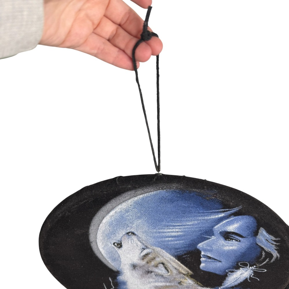 Howling Wolf Moon 16" Velvet Dreamcatcher Wall Hanging Blue Feathers Southwest - Picture 6 of 9